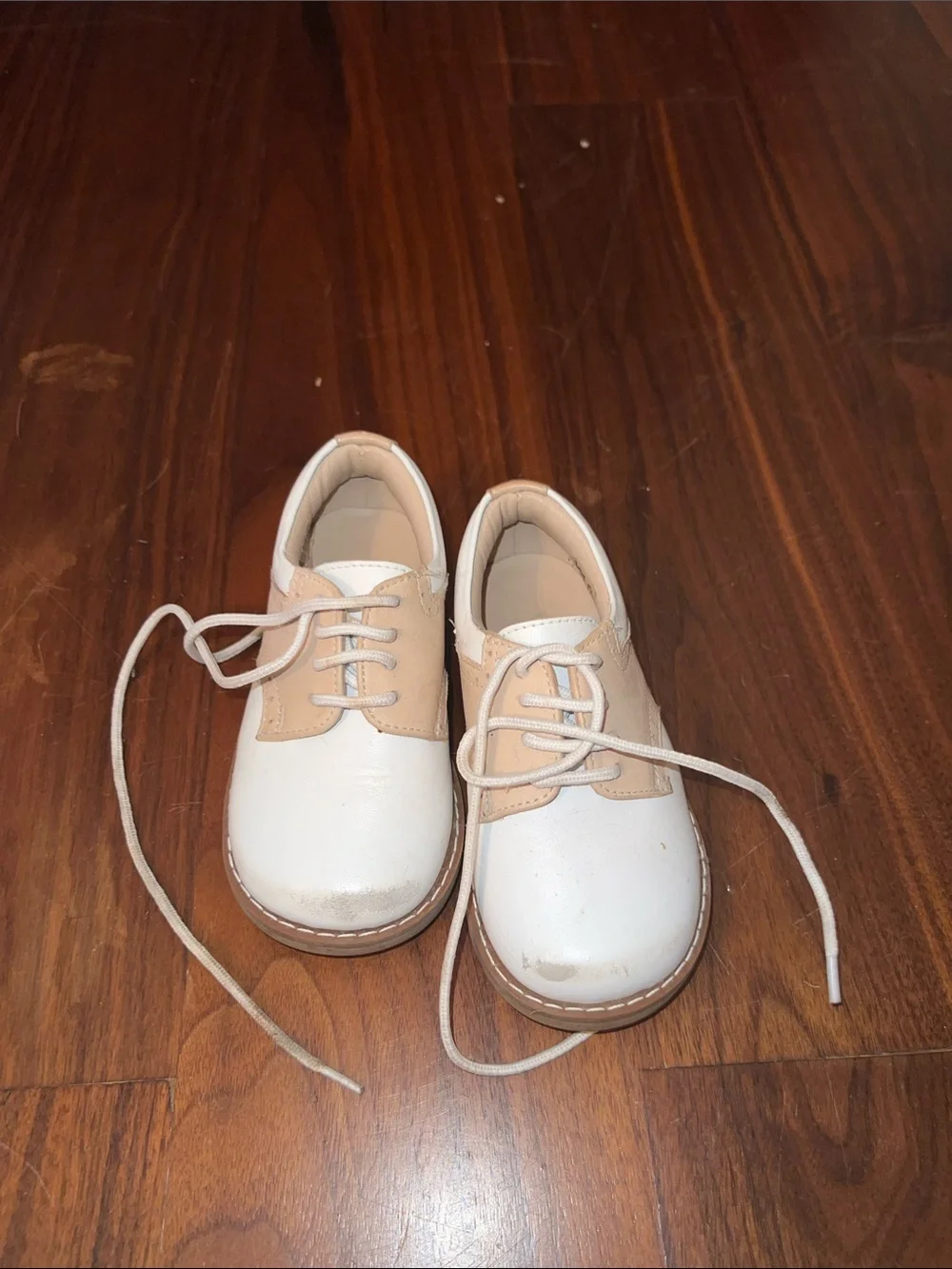 Elephantito White and Tan Kids Lace-Up Dress Shoes